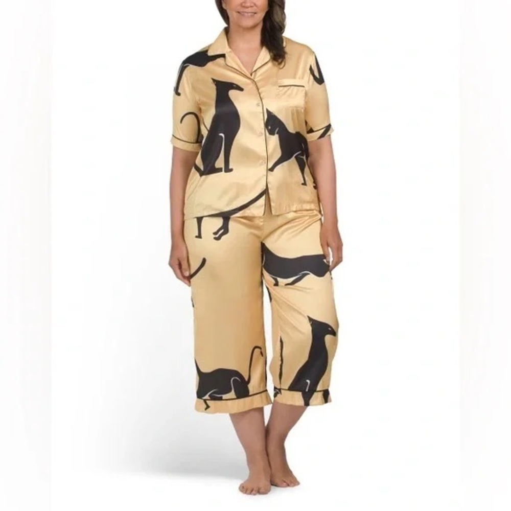 Plus Satin Sphinx Capri Pajama Set Size 2X